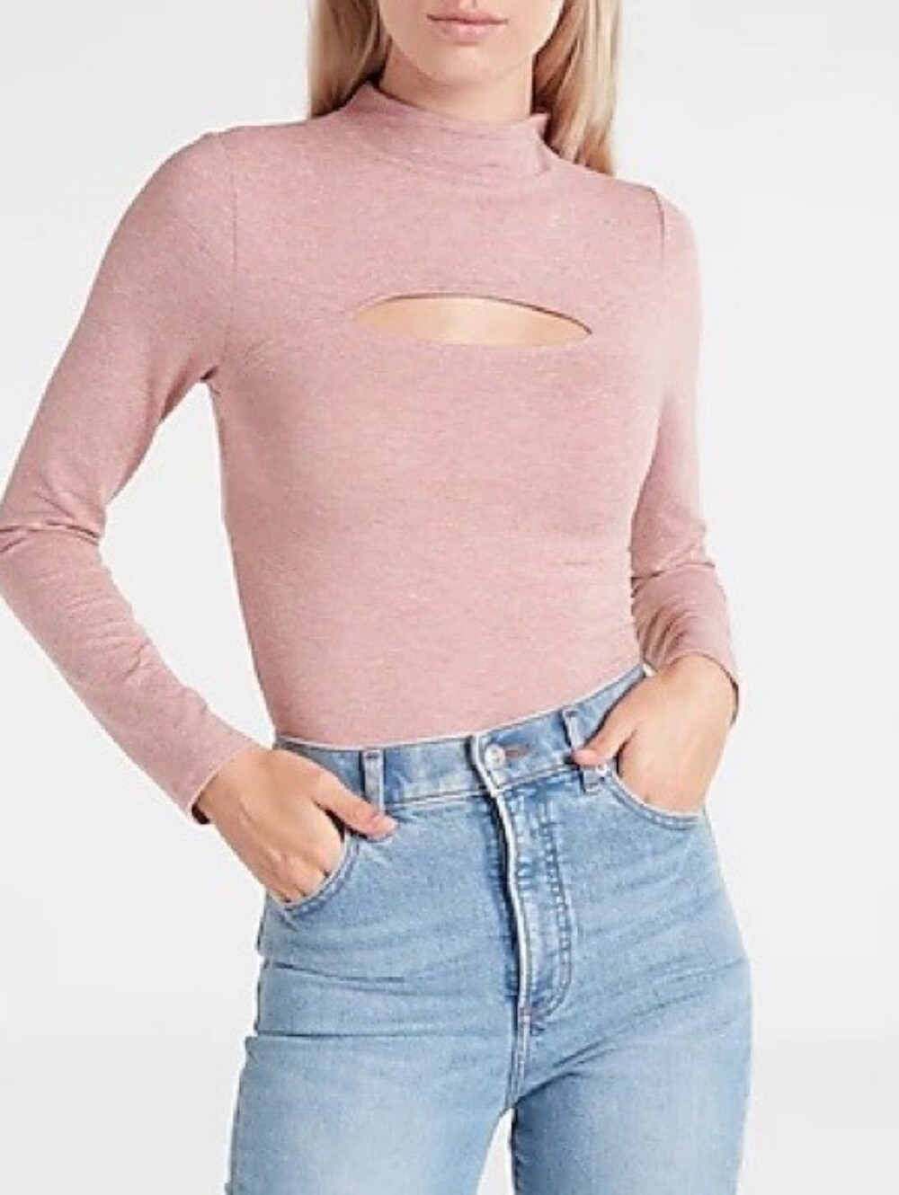 Express Women’s Pink Body Contour Long Sleeve Top
